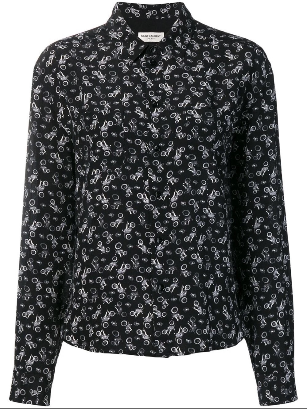 Saint Laurent Motorcycle Printed Graphic Silk Shirt 38 - Picture 2 of 2
